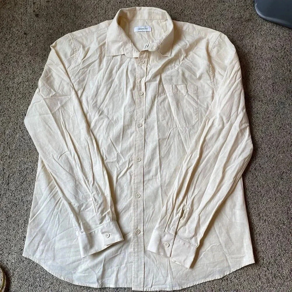 New Men's Jekaoyi Beige Long Sleeve Linen Blend Dress Shirt Size L Resort Wear - Picture 6 of 6